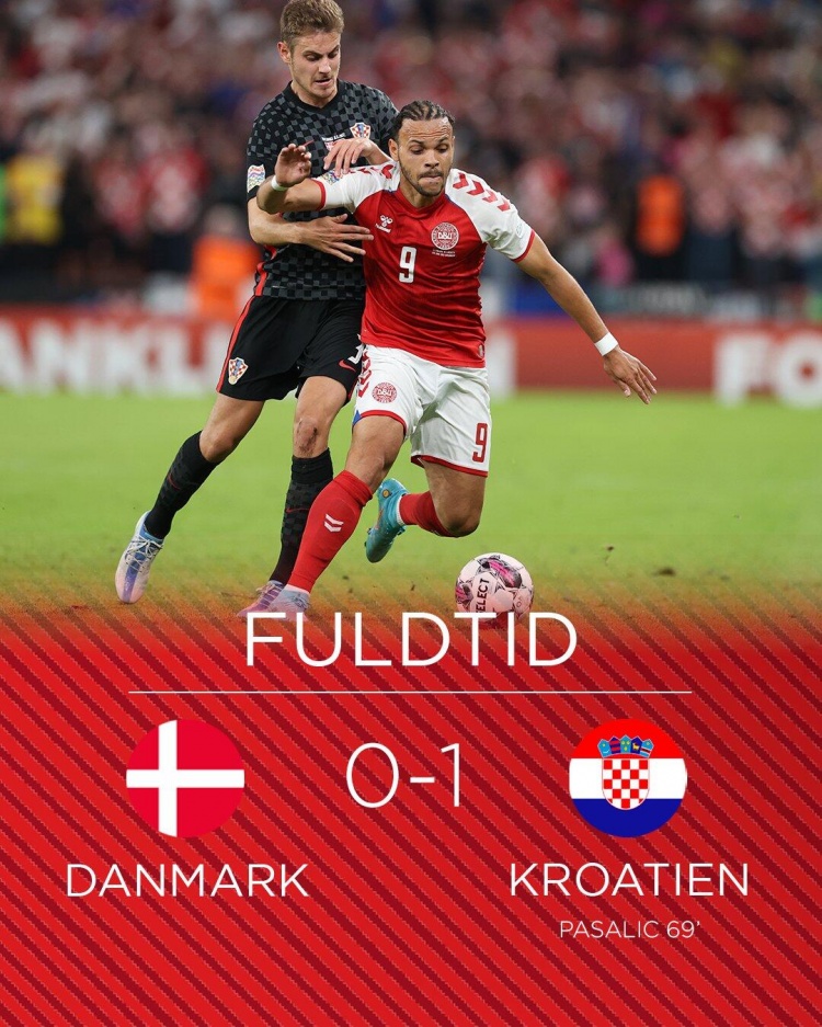 歐國聯賽克羅地亞1-0丹麥，帕薩利奇倒地鏟射破門