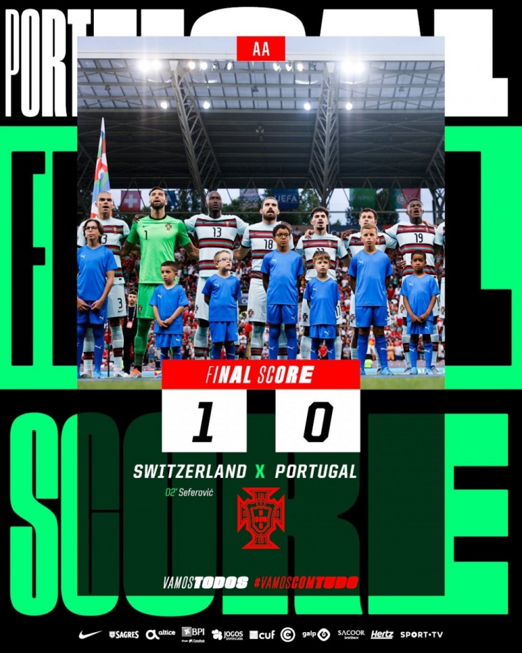歐國聯賽葡萄牙0-1不敵瑞士，C羅缺席比賽，葡萄牙迎來首敗